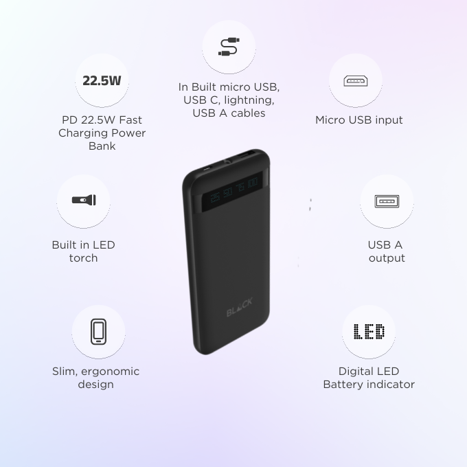 BLACK PowerMove M 4 in 1 Power Bank with Fast Charging 10,000mAh, 1Yr warranty BLACK PowerMove M 4 in 1 Power Bank with Fast Charging 10,000mAh, 1Yr warranty
